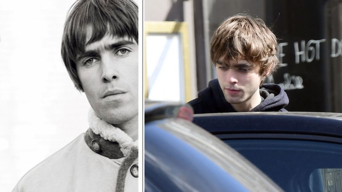 Liam Gallagher in stanga si fiul lui Liam Gallagher in dreapta